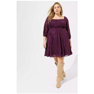 Torrid 0 Womens Purple Floral Textured Chiffon Dress  3/4 Sleeves  Size Large